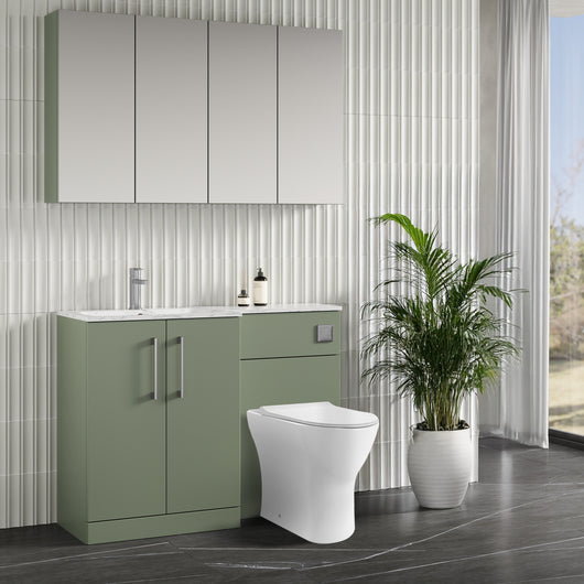  Nuie Arno L-Shaped 1100 Floor Standing Marble Stone Basin Combination Unit - Satin Green with Freya Toilet - welovecouk