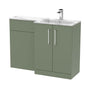 Nuie Arno Floor Standing 1100mm L Shape Combination Unit with Marble Stone Basin - Satin Green - welovecouk