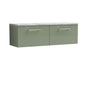 Nuie Arno 1200mm Wall Hung 2-Drawer Vanity & Laminate Worktop - Satin Green