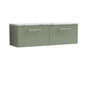 Nuie Arno 1200mm Wall Hung 2-Drawer Vanity & Laminate Worktop - Satin Green