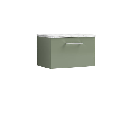  Nuie Arno 600mm Wall Hung 1-Drawer Vanity & Laminate Worktop - Satin Green