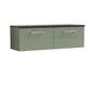 Nuie Arno 1200mm Wall Hung 2-Drawer Vanity & Laminate Worktop - Satin Green