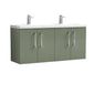 Ryker 1200mm Wall Hung 4 Door Vanity & Double Basin - Satin Green