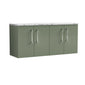 Nuie Arno 1200mm Wall Hung 4-Door Vanity & Laminate Worktop - Satin Green (Carrera Marble Worktop)