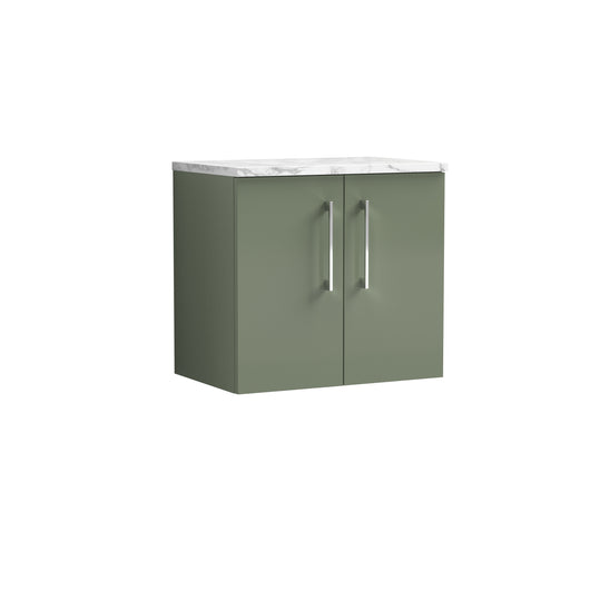  Nuie Arno 600mm Wall Hung 2-Door Vanity & Laminate Worktop - Satin Green