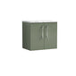 Nuie Arno 600mm Wall Hung 2-Door Vanity & Laminate Worktop - Satin Green