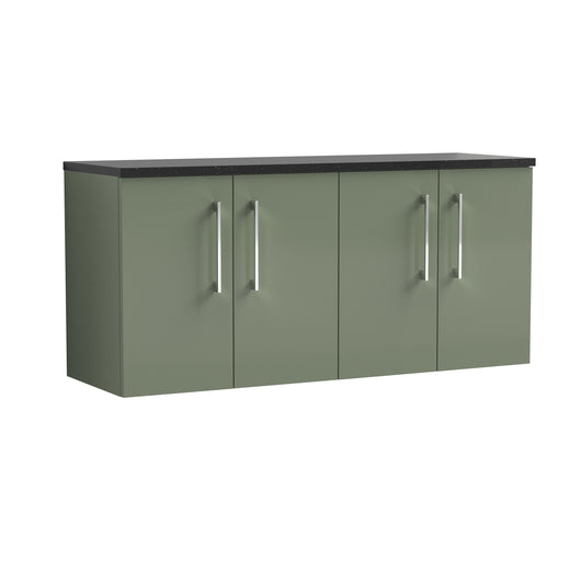  Nuie Arno 1200mm Wall Hung 4-Door Vanity & Laminate Worktop - Satin Green (Black Worktop)