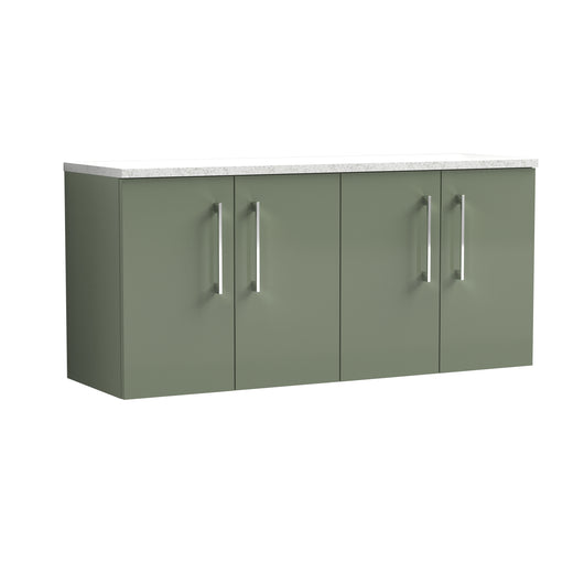  Nuie Arno 1200mm Wall Hung 4-Door Vanity & Laminate Worktop - Satin Green (Sparkling White Worktop)