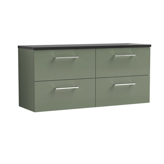  Nuie Arno 1200mm Wall Hung 4-Drawer Vanity & Laminate Worktop - Satin Green