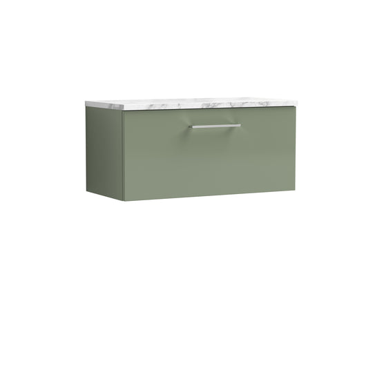  Nuie Arno 800mm Wall Hung 1-Drawer Vanity & Laminate Worktop - Satin Green