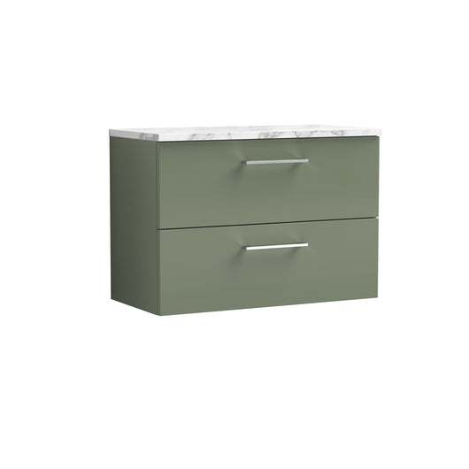  Nuie Arno 800mm Wall Hung 2-Drawer Vanity & Laminate Worktop - Satin Green