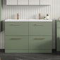 Nuie Arno 1200mm Floor Standing 4-Drawer Vanity & Double Polymarble Basin - Satin Green