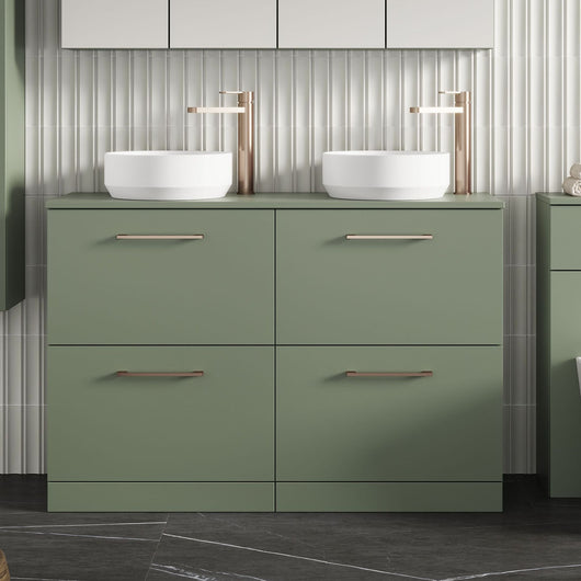  Nuie Arno 1200mm Floor Standing 4-Drawer Vanity & Worktop - Satin Green - welovecouk