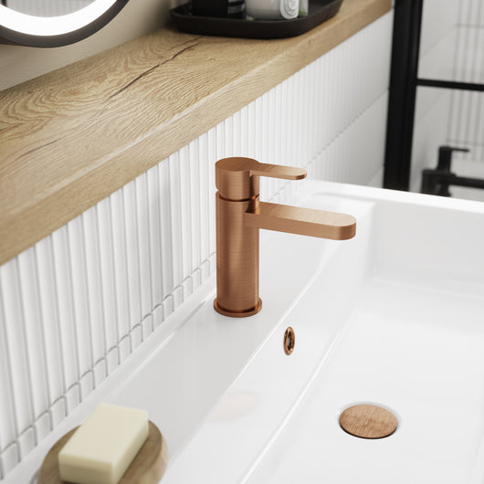  Nuie Arvan Mono Basin Mixer with Push Button Waste - Brushed Bronze