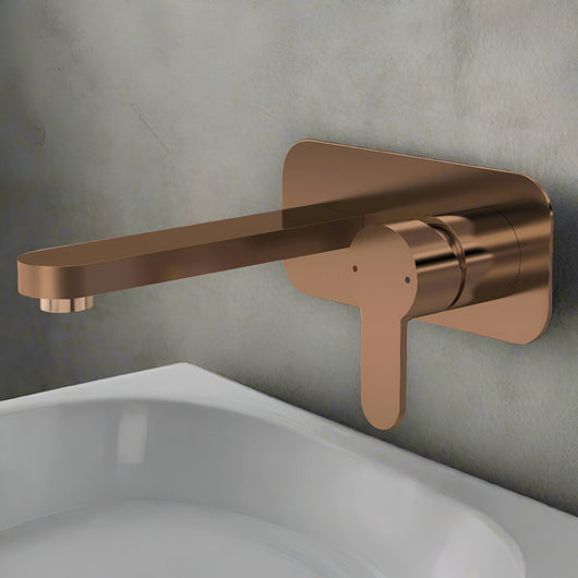  Nuie Arvan Wall Mounted 2 Tap Hole Basin Mixer With Plate - Brushed Bronze