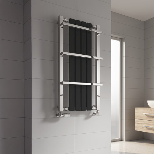  Reina Ashen Designer Radiator Towel Rail - 1000 x 490mm - Black - welovecouk