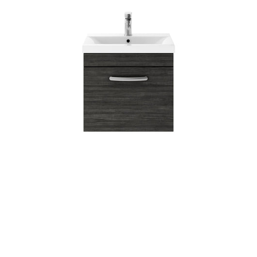  Nuie Athena 500mm Wall Hung 1 Drawer Vanity Unit & Mid-Edged Basin - Hacienda Black