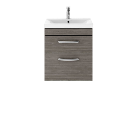  Nuie Athena 500mm Wall Hung 2 Drawer Vanity Unit & Mid-Edged Basin - Grey Avola