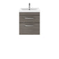 Nuie Athena 500mm Wall Hung 2 Drawer Vanity Unit & Mid-Edged Basin - Grey Avola