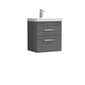 Nuie Athena 500mm Wall Hung 2 Drawer Vanity Unit & Mid-Edged Basin - Grey Avola