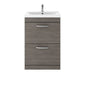 Nuie Athena 600mm Floor Standing 2 Drawer Vanity Unit & Mid-Edged Basin - Grey Avola