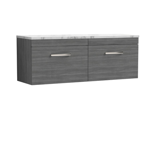  Nuie Athena 1200 Wall Hung 2-Drawer Unit & Laminate Worktop - Anthracite Woodgrain