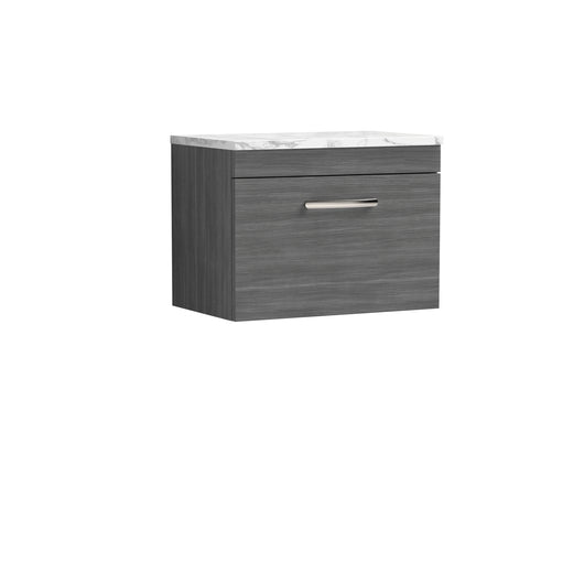  Nuie Athena 600 Wall Hung Single Drawer Unit & Laminate Worktop - Anthracite Woodgrain