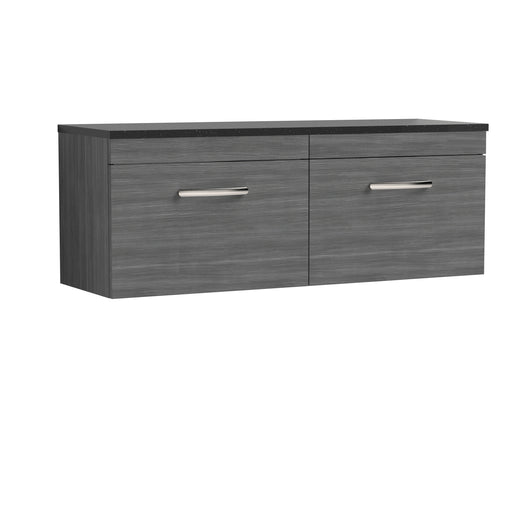  Nuie Athena 1200mm Wall Hung 2-Drawer Unit & Laminate Worktop - Anthracite Woodgrain