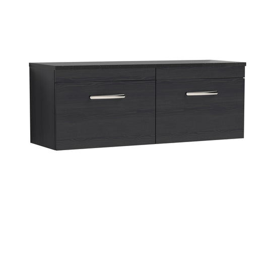  Nuie Athena 1200mm Wall Hung 2-Drawer Unit & Laminate Worktop - Charcoal Black Woodgrain