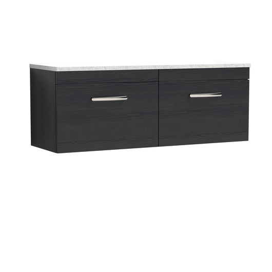  Nuie Athena 1200mm Wall Hung 2-Drawer Unit & Laminate Worktop - Charcoal Black Woodgrain