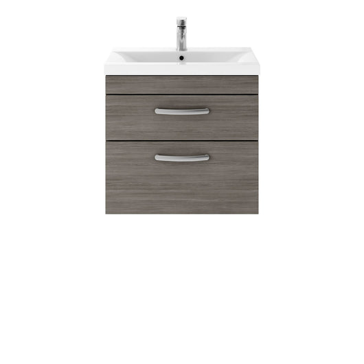  Nuie Athena 600mm Wall Hung 2 Drawer Vanity Unit & Mid-Edged Basin - Grey Avola