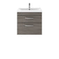 Nuie Athena 600mm Wall Hung 2 Drawer Vanity Unit & Mid-Edged Basin - Grey Avola