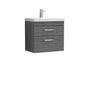 Nuie Athena 600mm Wall Hung 2 Drawer Vanity Unit & Mid-Edged Basin - Grey Avola