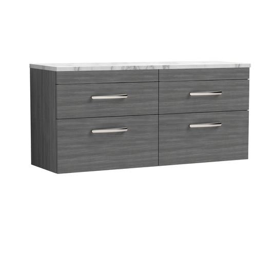  Nuie Athena 1200 Wall Hung 4-Drawer Unit & Laminate Worktop - Anthracite Woodgrain