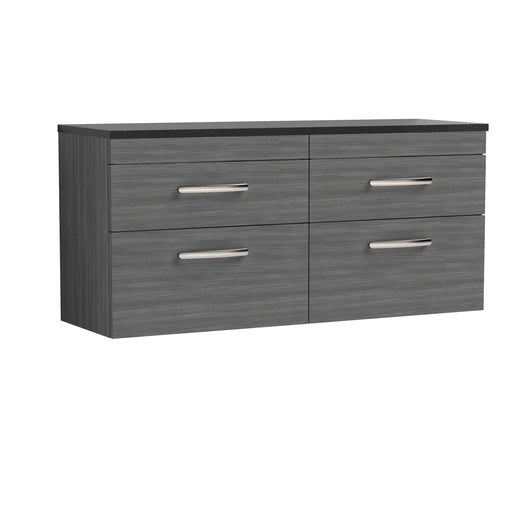  Nuie Athena 1200mm Wall Hung 4-Drawer Unit & Laminate Worktop - Anthracite Woodgrain