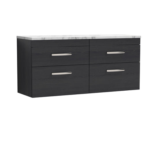  Nuie Athena 1200 Wall Hung 4-Drawer Unit & Laminate Worktop - Charcoal Black Woodgrain