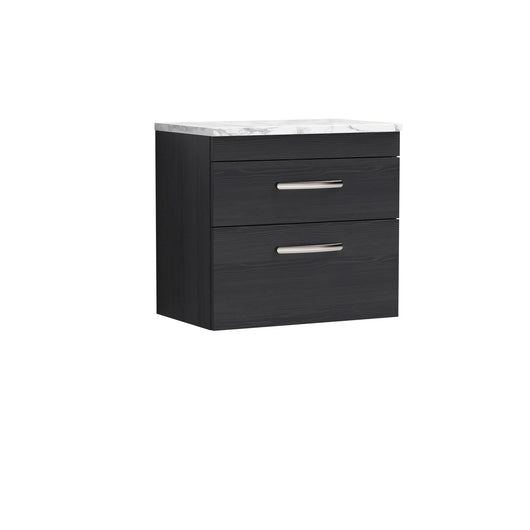  Nuie Athena 600 Wall Hung 2-Drawer Unit & Laminate Worktop - Charcoal Black Woodgrain