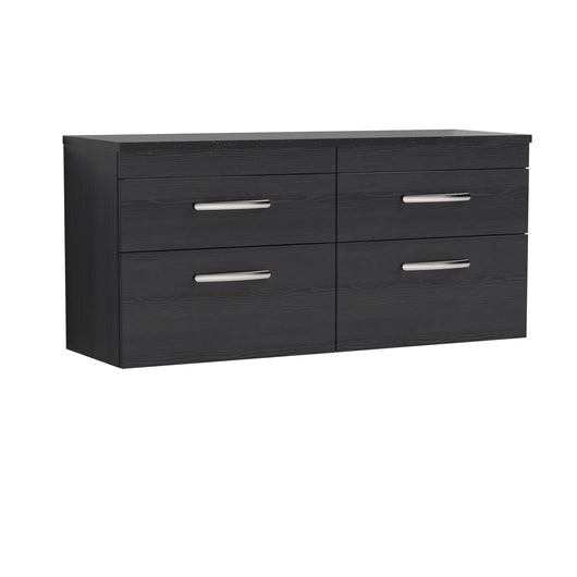  Nuie Athena 1200mm Wall Hung 4-Drawer Unit & Laminate Worktop - Charcoal Black Woodgrain