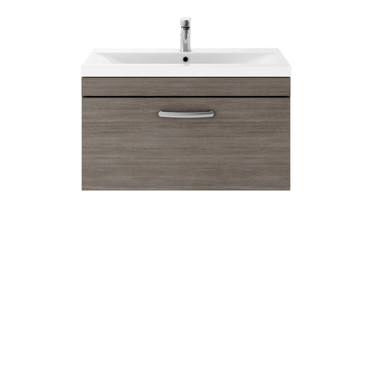  Nuie Athena 800mm Wall Hung 1 Drawer Vanity Unit & Mid-Edged Basin - Grey Avola