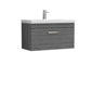 Nuie Athena 800mm Wall Hung 1 Drawer Vanity Unit & Mid-Edged Basin - Grey Avola