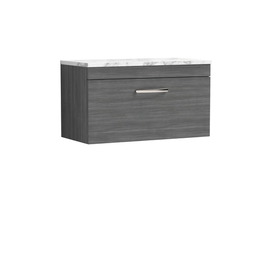  Nuie Athena 800 Wall Hung Single Drawer Unit & Laminate Worktop - Anthracite Woodgrain