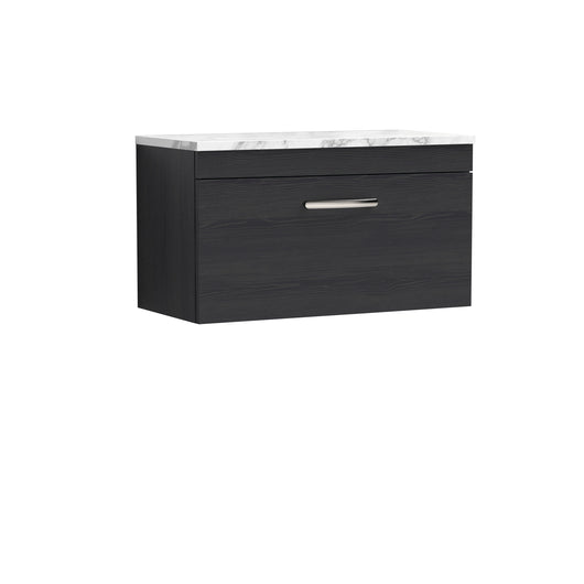  Nuie Athena 800 Wall Hung Single Drawer Unit & Laminate Worktop - Charcoal Black Woodgrain