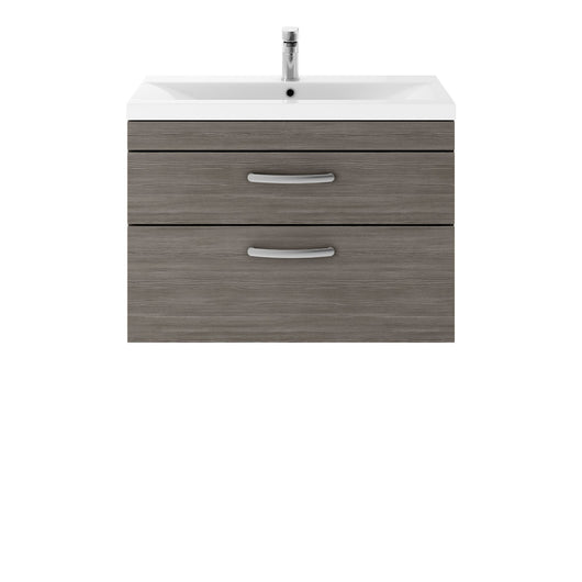  Nuie Athena 800mm Wall Hung 2 Drawer Vanity Unit & Mid-Edged Basin - Grey Avola