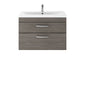 Nuie Athena 800mm Wall Hung 2 Drawer Vanity Unit & Mid-Edged Basin - Grey Avola