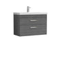 Nuie Athena 800mm Wall Hung 2 Drawer Vanity Unit & Mid-Edged Basin - Grey Avola