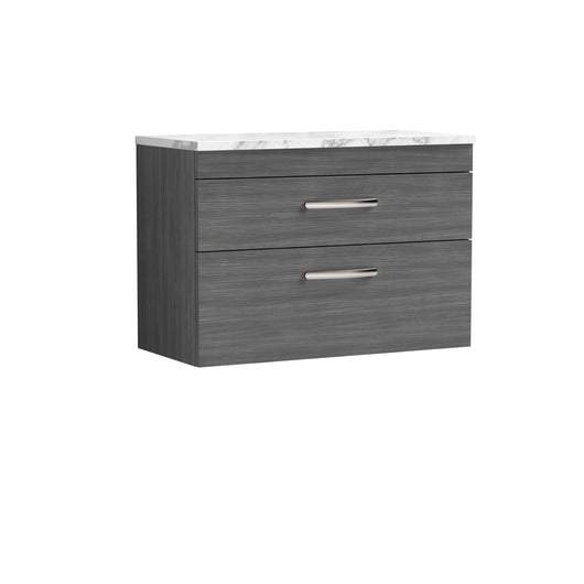  Nuie Athena 800 Wall Hung 2-Drawer Unit & Laminate Worktop - Anthracite Woodgrain