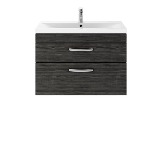  Nuie Athena 800mm Wall Hung 2 Drawer Vanity Unit & Mid-Edged Basin - Hacienda Black