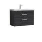 Nuie Athena 800mm Wall Hung 2 Drawer Vanity Unit & Mid-Edged Basin - Hacienda Black