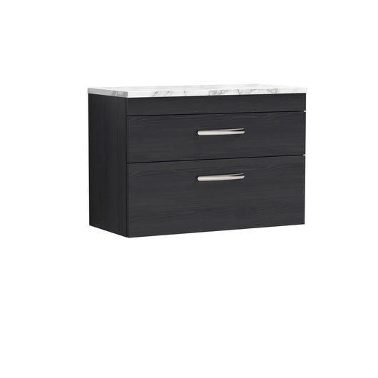  Nuie Athena 800 Wall Hung 2-Drawer Unit & Laminate Worktop - Charcoal Black Woodgrain