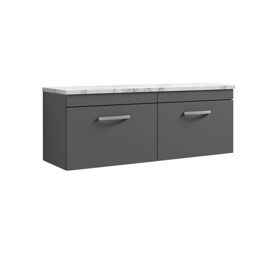  Nuie Athena 1200 Wall Hung 2-Drawer Unit & Laminate Worktop - Gloss Grey